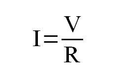 ohms law - current equals voltage divided by resistance