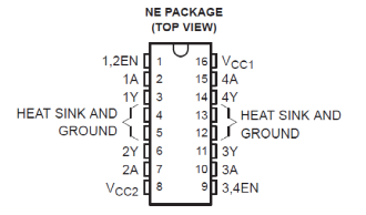 SN754410 H-bridge motor controller IC