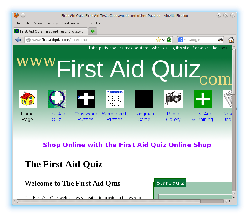 First Aid Quiz website accessed through the kidsafe proxy