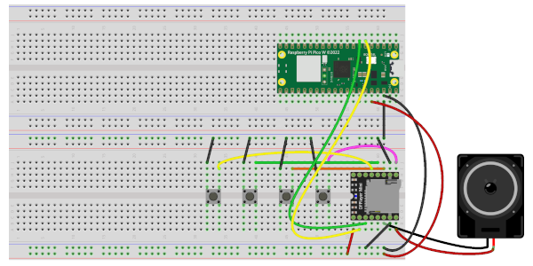 Raspberry Pi Pico with DFRobot DFPlayer Mini MP3 Player Breadboard Layout