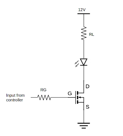 Circuit diagram of an n-channel MOSFET switch configuration
