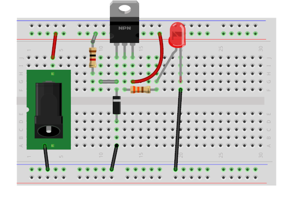 Simple voltage regulator circuit on a breadboard