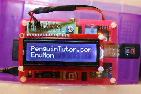 LCD module from mypyfi LCD mounted on a Raspberry Pi Pibow case