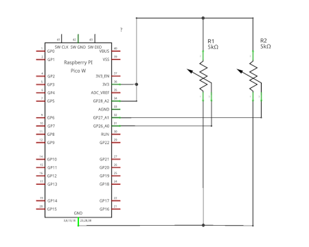 circuit schematic diagram for Pico W wireless voltmeter webserver project