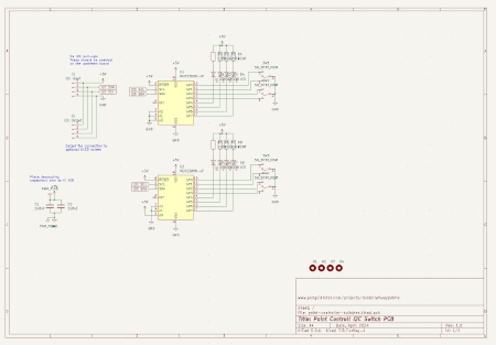 electronics schematic diagram for model railway point controller I2C Switch and LED matrix - MCP23008